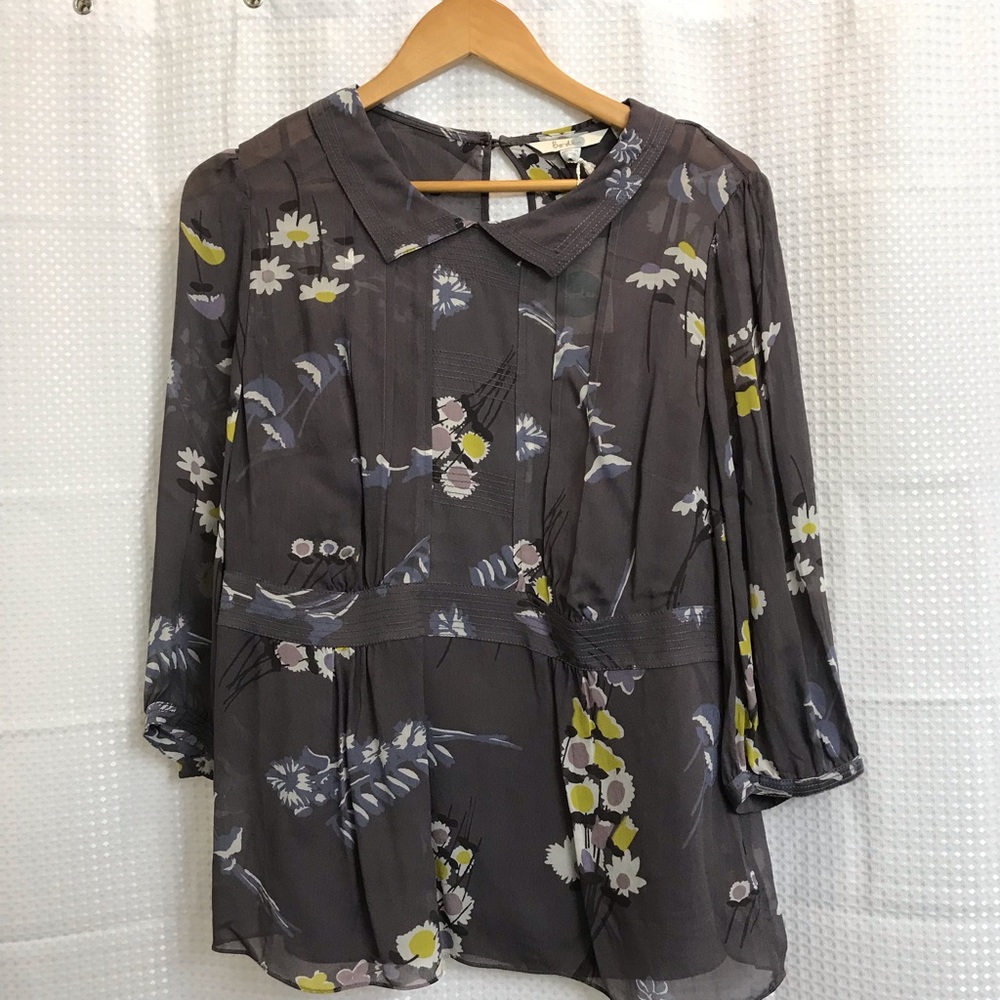 Gray Floral Sheer Peplum Top Size-12